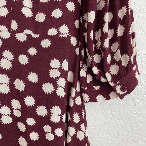 Whistles Burgundy Illustrated Flower Dress Collared Short Ruffle Hem Size 6 - Picture 10 of 12